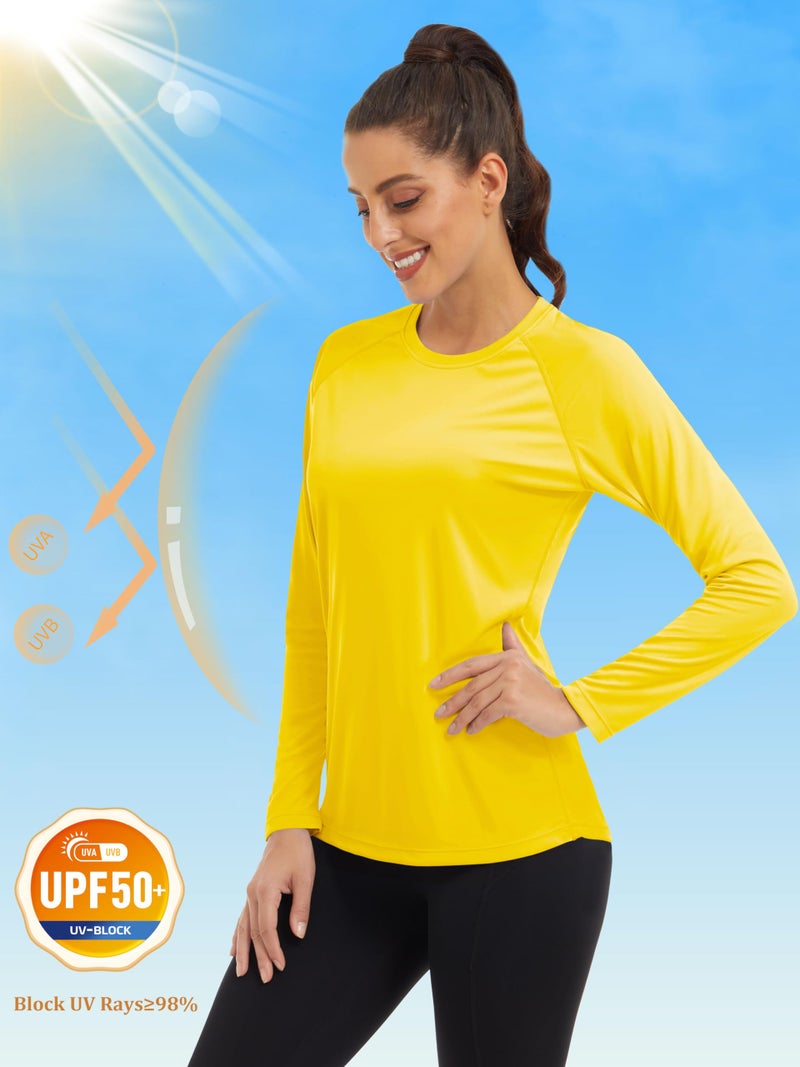 MAGCOMSEN Long Sleeve Running Shirts for Women SPF Swim Shirts for Women UV Shirts Quick Dry Shirts for Women Rash Guard Shirts for Women UPF 50+ Yellow - Image 3